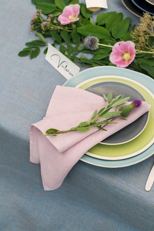 Blush pink linen napkins to decor Your festive table, looks so great with pastel colors plates, and flower decor on the table. And can be added natural linen placemats