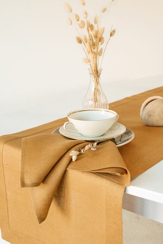Honey mustard linen napkins for splendid table decor.