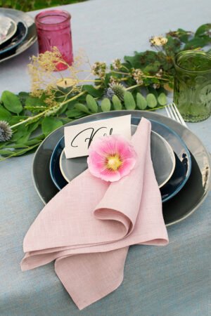 Blush pink linen napkins to decor Your festive table, looks so great with pastel colors plates, and flower decor on the table. And can be added natural linen placemats