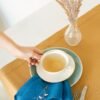 Sky blue stone washed linen napkins with simple hem.