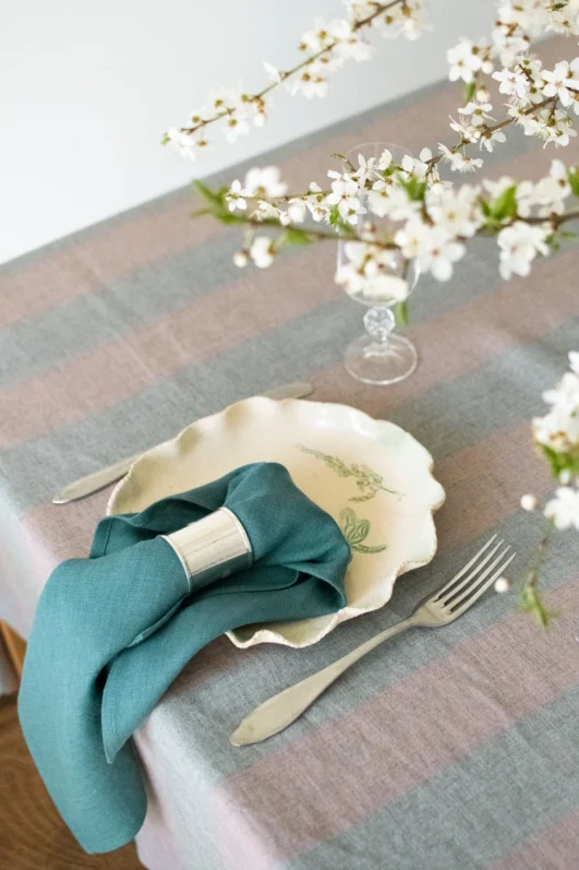 Alternative view of Teal linen napkins, stone washed napkins for sustainable living