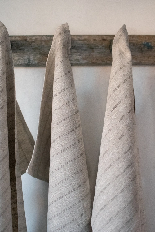 Alternative view of Natural linen towels striped kitchen decor tea towels
