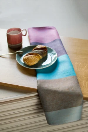 the one towels from the set with brighter hues - Bright pink, eggplant color, Turquoise blue, and coffee latte brown wide stripes.
