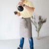 Natural linen unisex waist apron with one big pocket and long straps