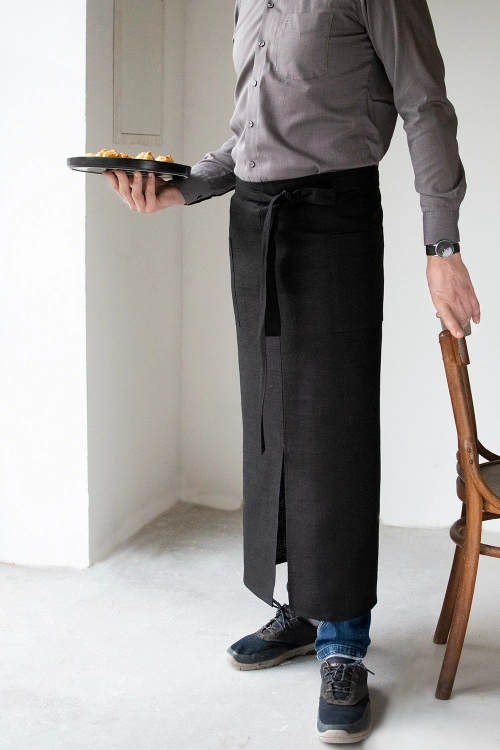 ong unisex black waist apron with slit on front and two pockets on sides