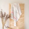 Striped bath linen towel - off white with pastel colors. Heavy soft large linen towels.