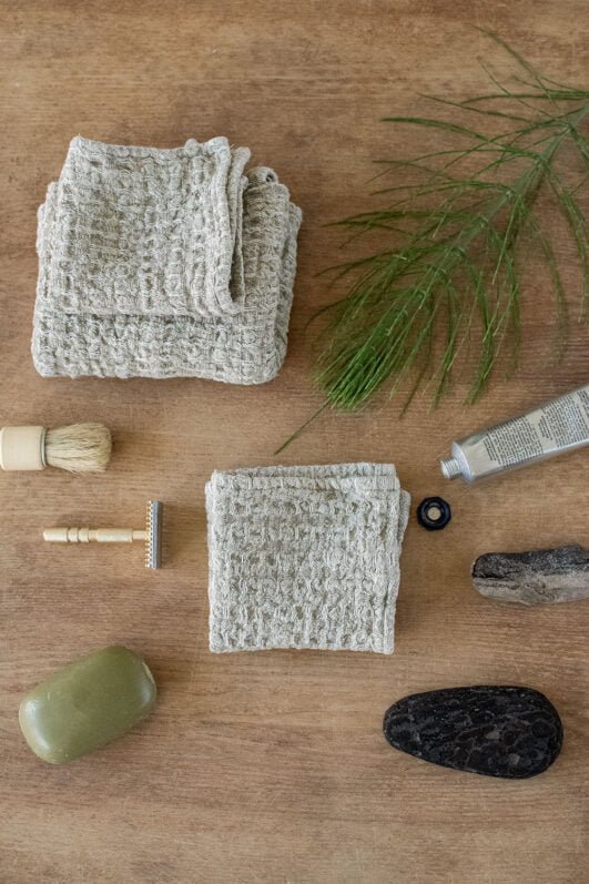 Small linen towels made from natural undyed rustic waffle linen, perfect gift linen towel.