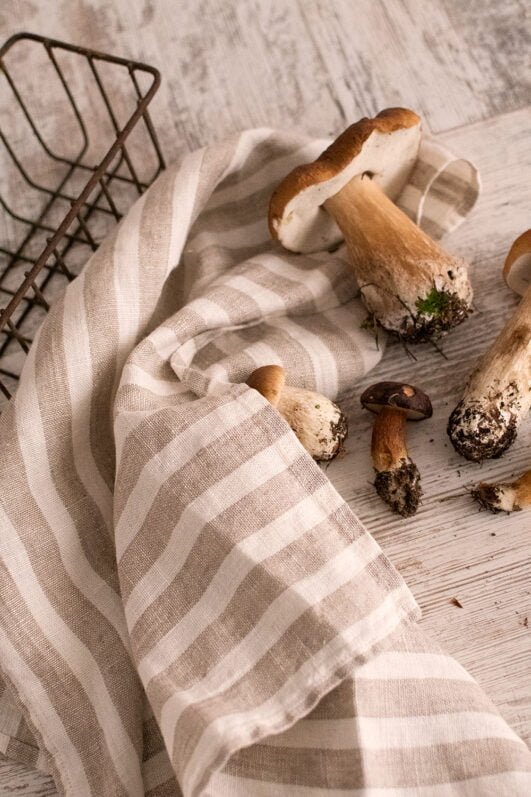 Striped linen towels natural linen with off white linen. Towels are with loops, can be used in the kitchen like dishcloth, tea towels, hand towels.