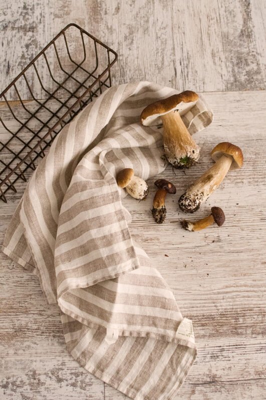Striped linen towels natural linen with off white linen. Towels are with loops, can be used in the kitchen like dishcloth, tea towels, hand towels.