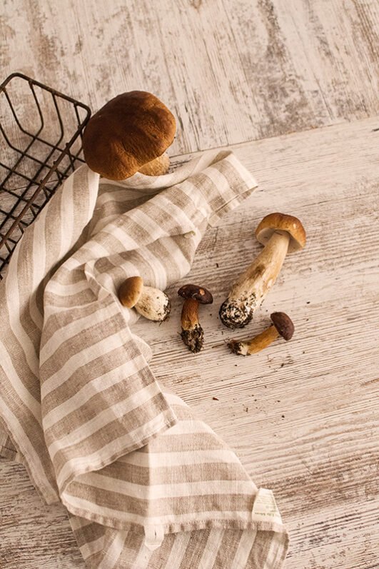 Striped linen towels natural linen with off white linen. Towels are with loops, can be used in the kitchen like dishcloth, tea towels, hand towels.