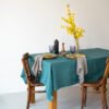 Teal linen table cloth made from stone washed linen with luxury finishing - mitered corners.