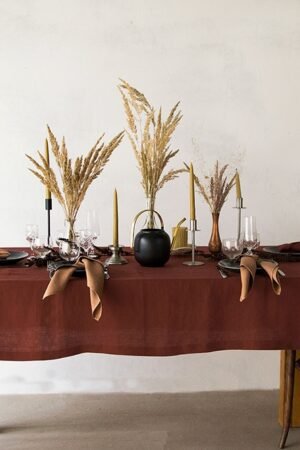 Terracotta linen tablecloth made from stone washed linen. And this table cloth made with luxury finishing. Elegant boho look so great for the festive, birthdays and thanksgiving.