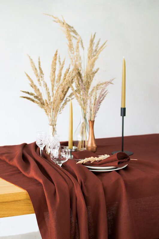 Terracotta linen tablecloth made from stone washed linen. And this table cloth made with luxury finishing. Elegant boho look so great for the festive, birthdays and thanksgiving.
