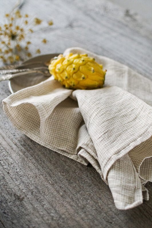 Light natural linen tea towels set to use in the kitchen like hand towels or dish cloth. towels are made from gingham fabric.