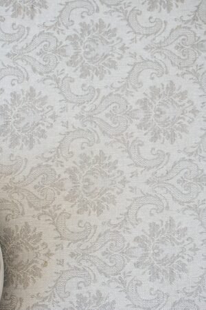 Natural white damask linen tablecloth with mitered corners. Luxury damask pattern looks perfect for special family occasion.