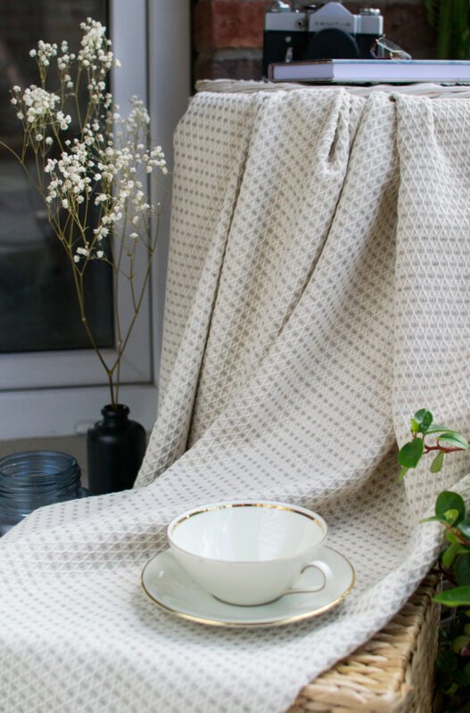 Beige soft linen cotton blanket. Great sofa comforter or bedspread , bed cover. can be used outside on summer cold evening.