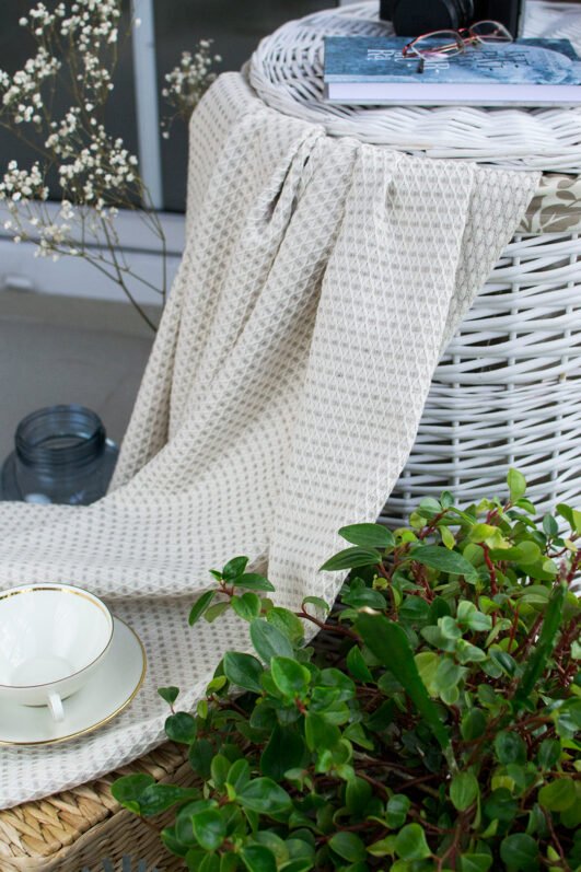 Beige soft linen cotton blanket. Great sofa comforter or bedspread , bed cover. can be used outside on summer cold evening.