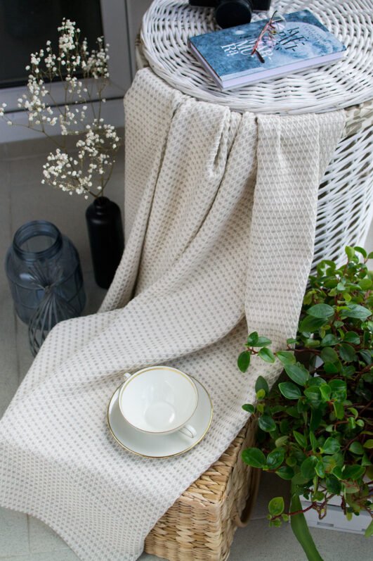 Beige soft linen cotton blanket. Great sofa comforter or bedspread , bed cover. can be used outside on summer cold evening.