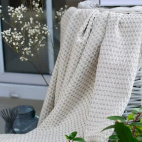 Beige soft linen cotton blanket. Great sofa comforter or bedspread , bed cover. can be used outside on summer cold evening.