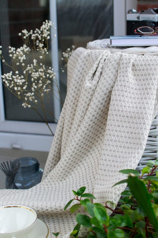Beige soft linen cotton blanket. Great sofa comforter or bedspread , bed cover. can be used outside on summer cold evening.