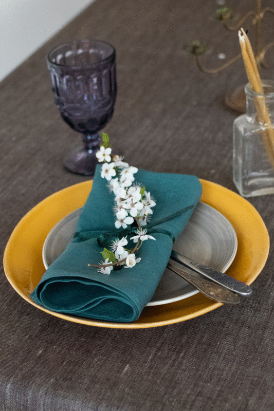 Teal linen napkins from stone washed linen