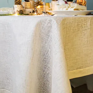Linen tablecloth with gold sparkle great for special occasion like Christmas or wedding, anniversary.