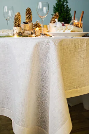 Linen tablecloth with gold sparkle great for special occasion like Christmas or wedding, anniversary.