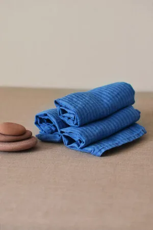 Blue linen striped bath towels, hand towels, body towels. Great gift for him.