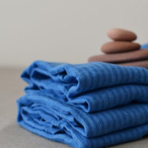 Blue linen striped bath towels, hand towels, body towels. Great gift for him.