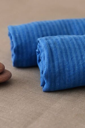 Blue linen striped bath towels, hand towels, body towels. Great gift for him.
