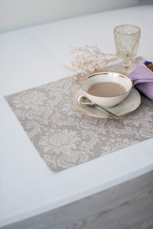 natural linen damask placemats with mitered corners. Made from a linen cotton blend. Natural linen with off-white pattern. Best for the special event.