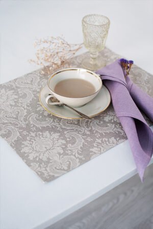 natural linen damask placemats with mitered corners. Made from a linen cotton blend. Natural linen with off-white pattern. Best for the special event.